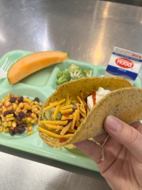 Taco made with Mi Tierra Tortillas delivered by Marty's Local to the Greenfield Public Schools. Photo credit: Photo Credit: Greenfield Public Schools Food Service 