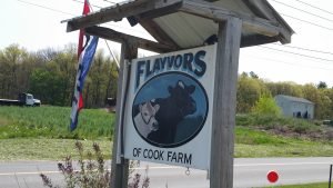 The cows on the sign for Flayvors, Inez (black and white Holstein) and Ginger (brown Jersey), each have ice cream flavors named for them.